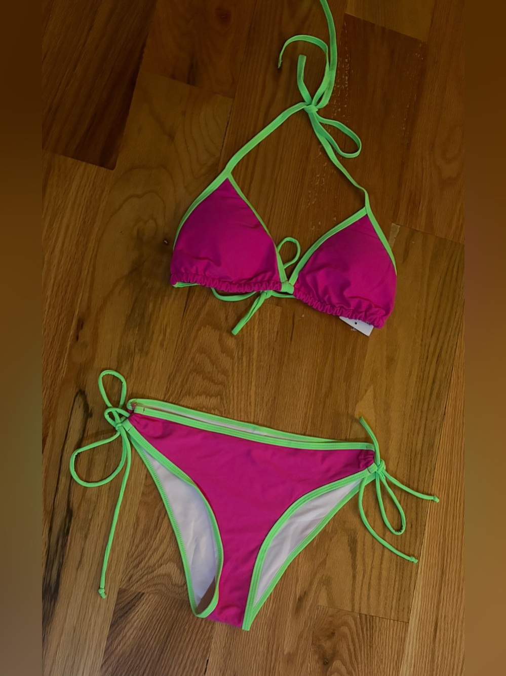 PINK Victoria's Secret Hot Pink Bikini with Neon Green Trim